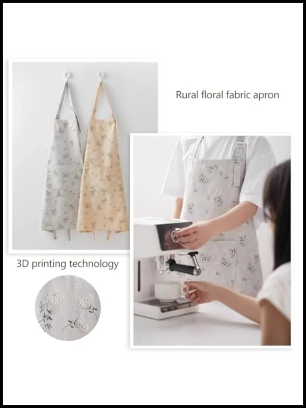 Linen Apron Japanese Style Lightweight Breathable Floral Embossed Adjustable